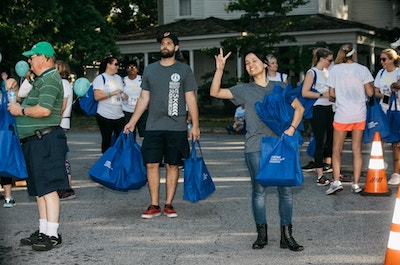 Swag bags for runners as they cross the finish line